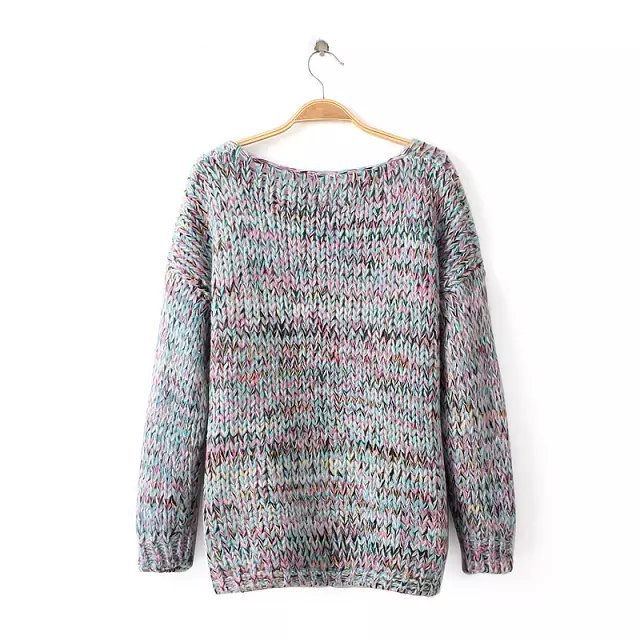 p--5750/yp 韩版冬季新品宽松粗棒针花线毛衣 圆领套头女装