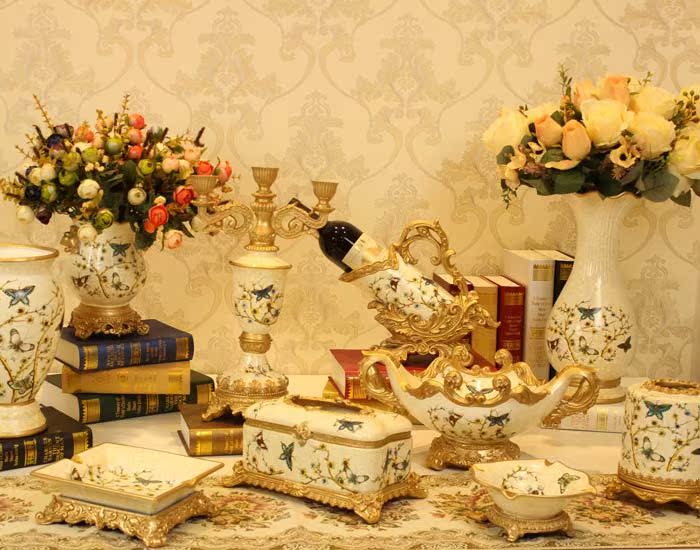 家居欧式复古花瓶 工艺品陶瓷小花瓶摆件 奢华创意婚庆礼品