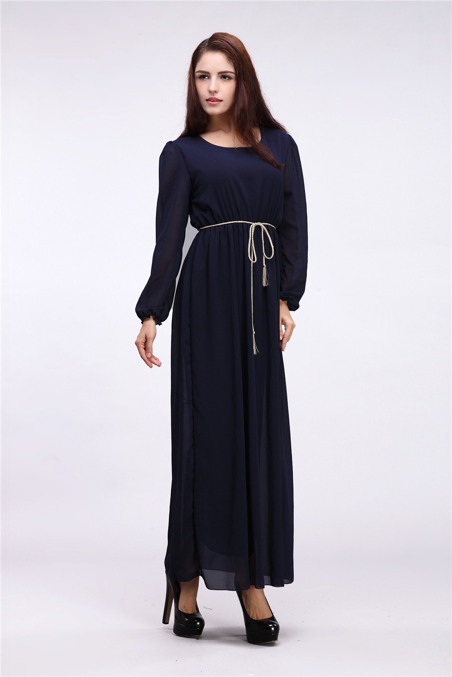 穆斯林女装长袍中东阿拉伯出口圆领长袖女长袍长裙indonesia现货