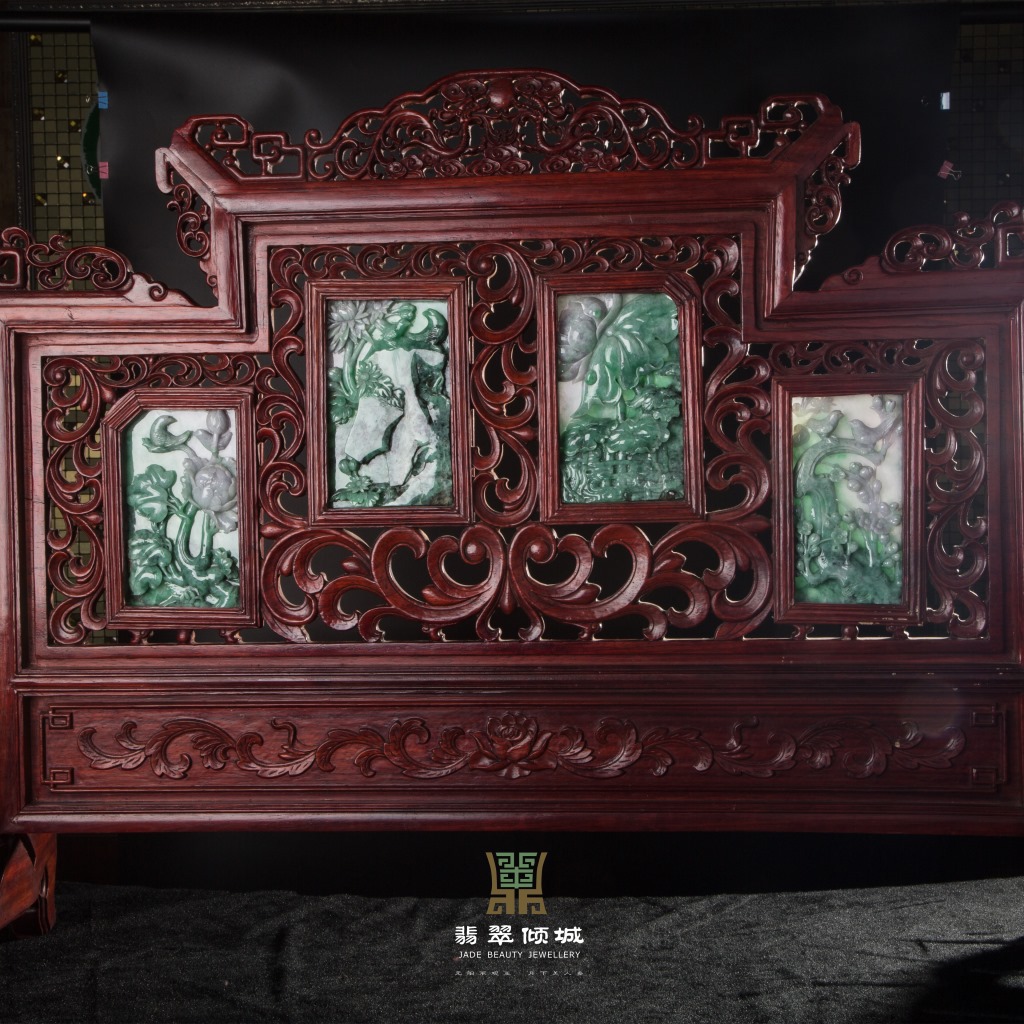 缅甸玉天然翡翠a货 老料糯种屏风翡翠摆件 春夏秋冬 可出证书