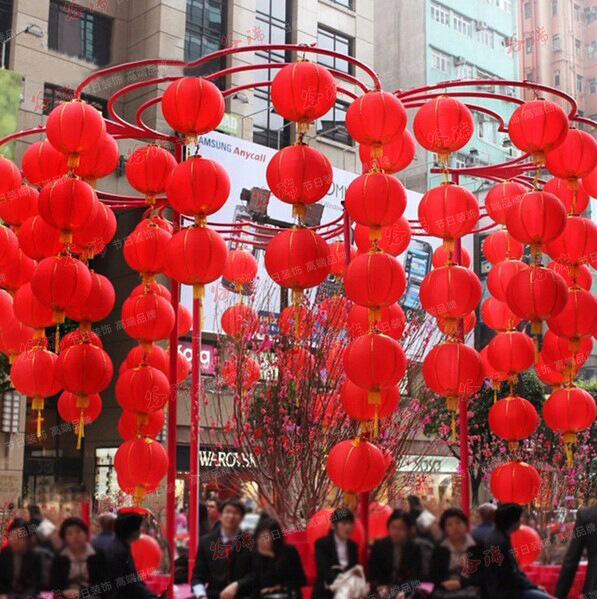 2015 商场春节美陈 春节喜庆桃树灯笼街道装饰 大型场景美陈布置