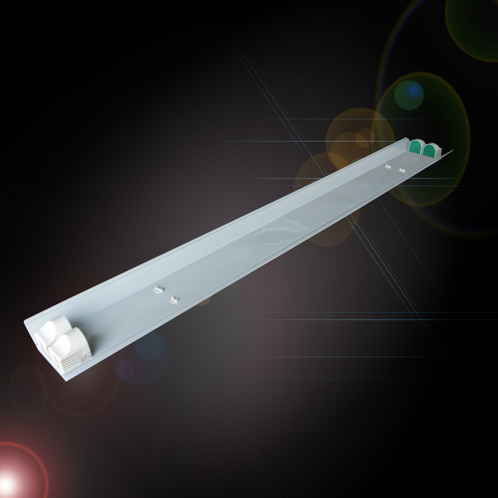 t8超薄双支带罩电子支架2x40w 喷塑 照明灯具 办公停车场吊装链