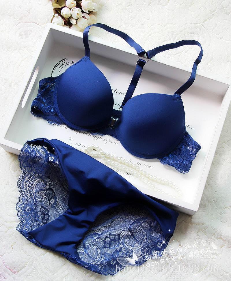 2038/8801爆款前扣y型美背欧美外贸光面性感蕾丝文胸内衣套装批发