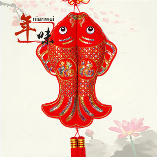 批发年味 中国结亮片鱼挂件 特色绳绣大双鱼挂饰 新年喜庆礼品