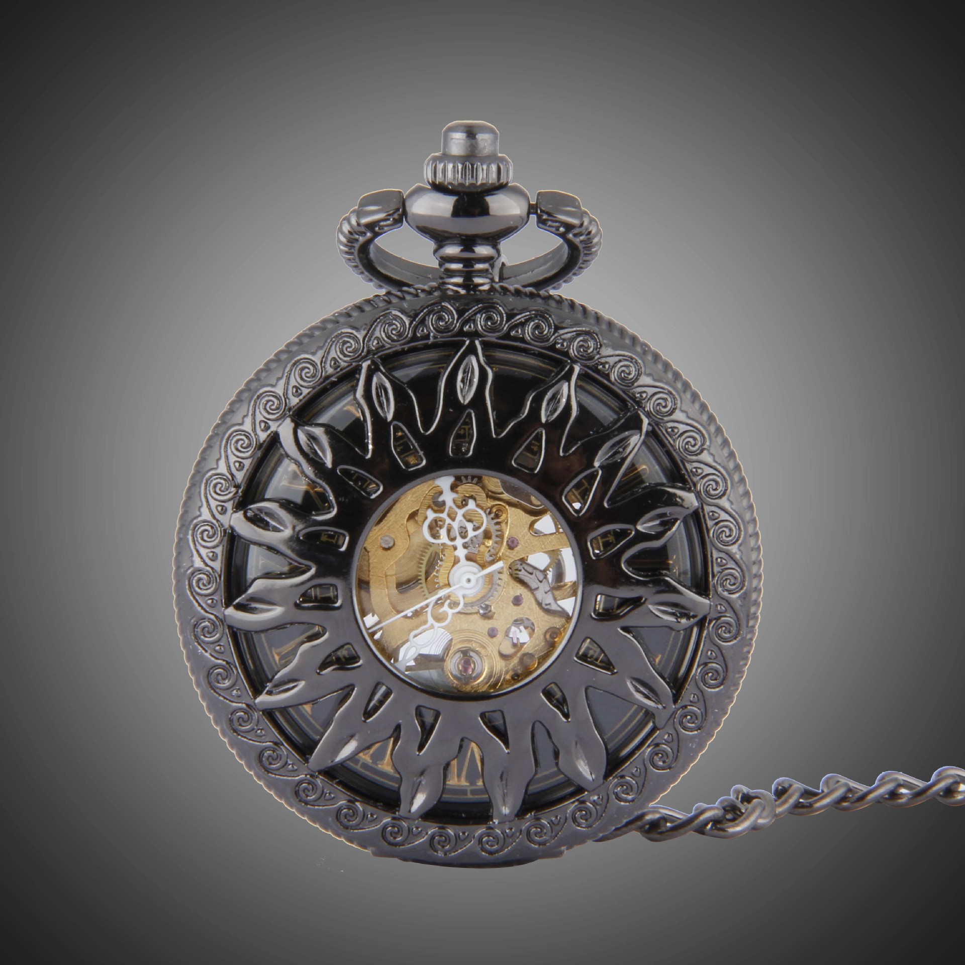 【欧美时尚大号合金罗马机械怀表 太阳花纹缕空机械怀表 厂家直销】广