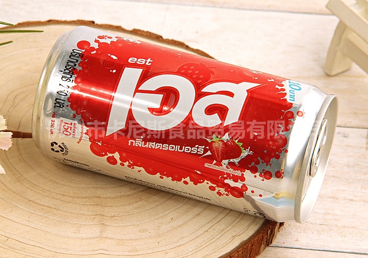 【进口饮料】泰国进口听装est草莓味碳酸饮料汽水250ml