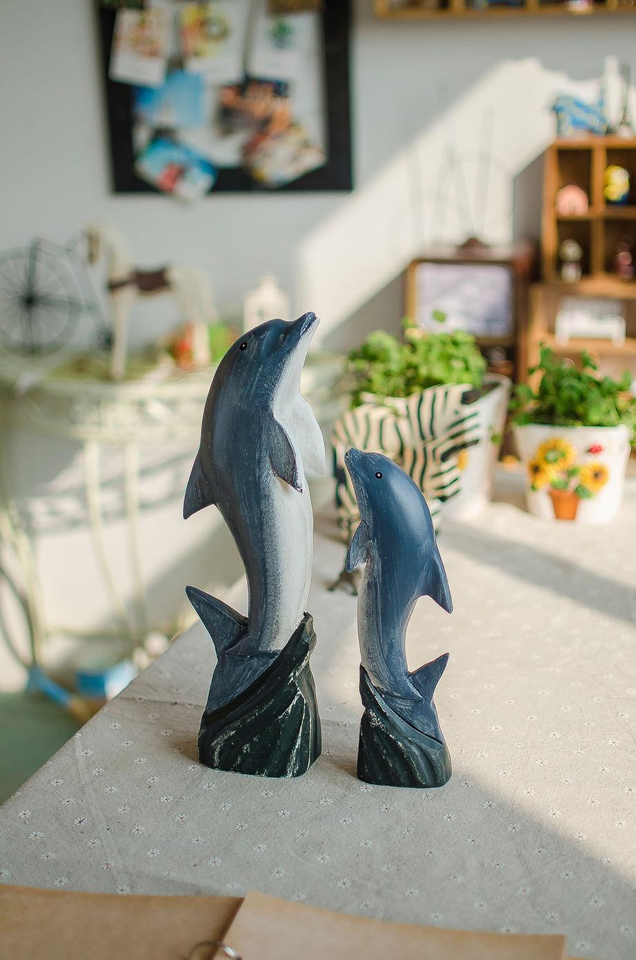 zakka杂货 北欧原木海豚摆件 2个一套 海豚跃 礼品工艺品 c1531
