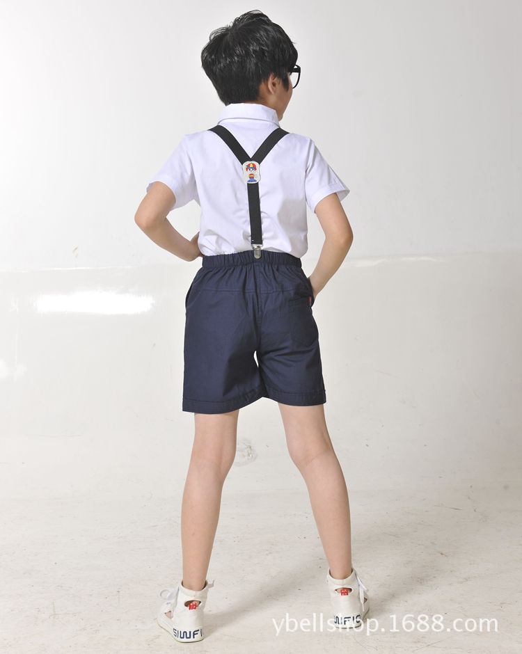 夏季儿童白衬衣蓝色领带短裤校服裙男童演出服运动服套装3-12岁