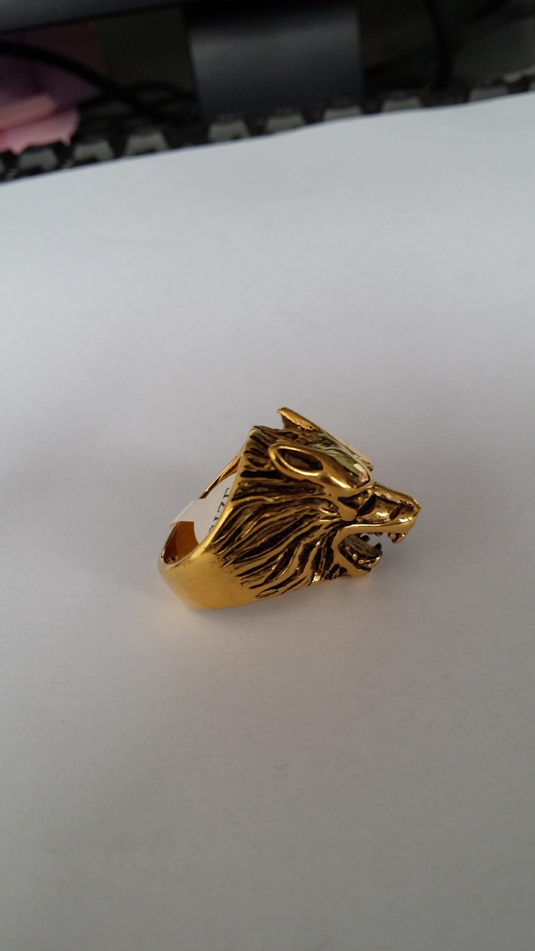 钛钢镀金狼头戒指 厂家批发 镀金狼头戒指
