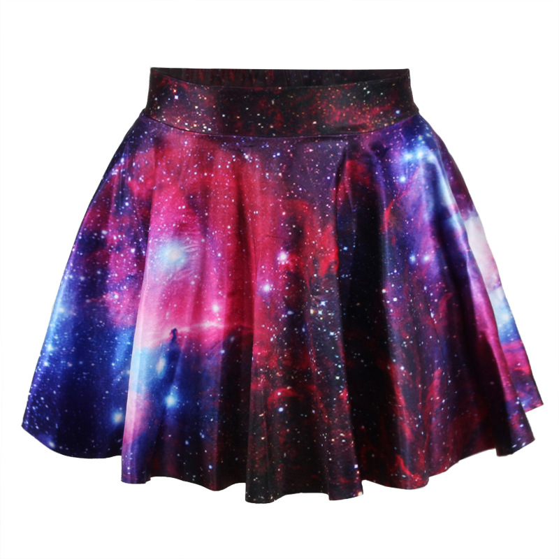 热销欧美原宿风蓬蓬裙3d数码印花星空短裙星空银河高腰半身裙