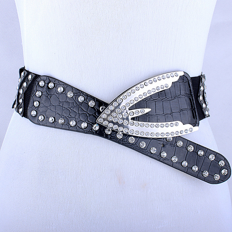 女士松紧腰带 女式水钻皮带 时尚百搭装饰腰封 韩版满钻尖扣095