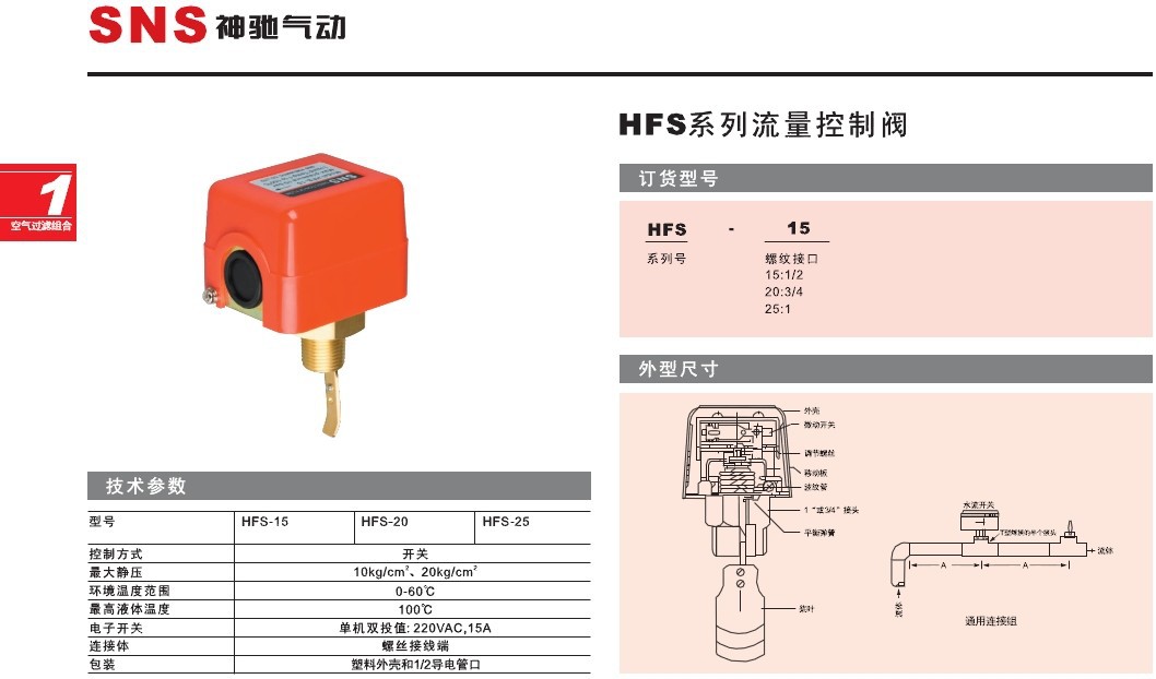 sns神馳氣動 hfs系列流量控制閥 hfs-15 hfs-20 hfs-25