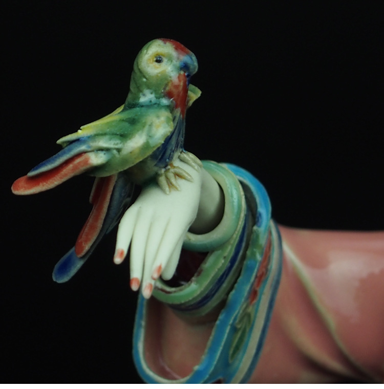 厂家批发石湾公仔大师作品精品陶瓷摆件自由鸟古代人物工艺品