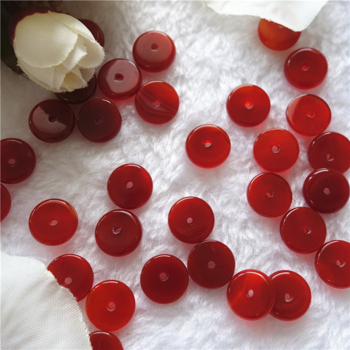 巴西天然红玛瑙圆片隔片半成品diy手工饰品配件12mm厚3mm