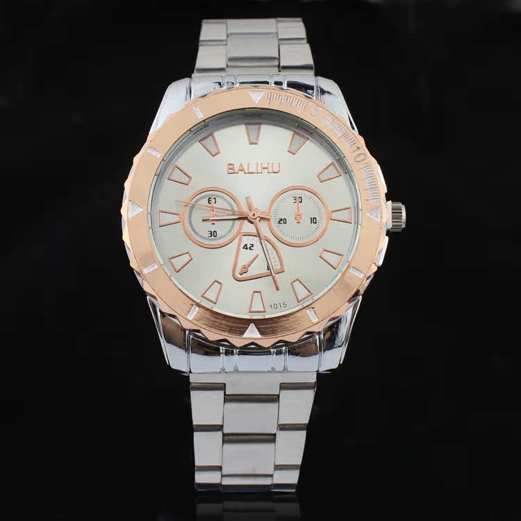 广东深圳经典三眼六针玫瑰金情侣防水钢带手表价格 - 中国供应商移动