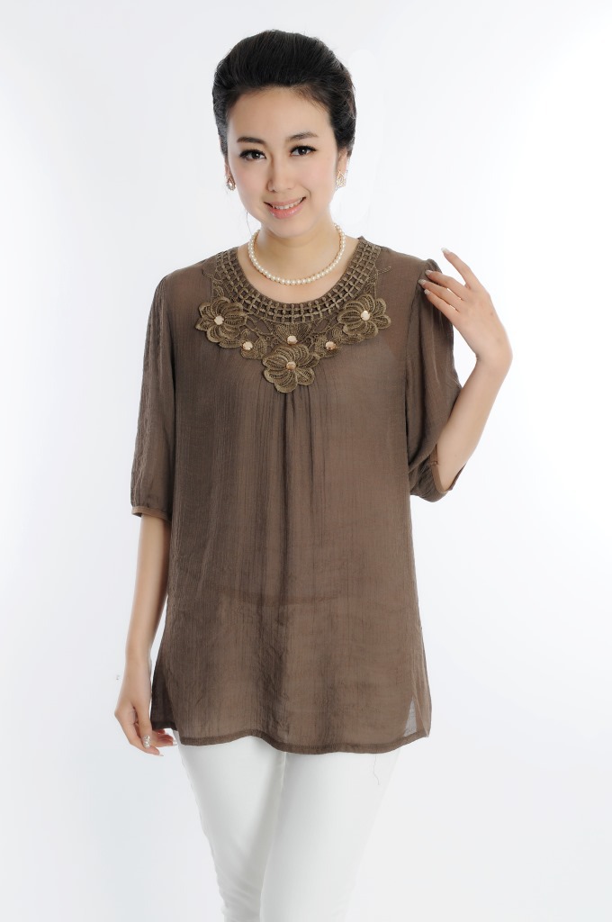 中老年夏季女装 薄款棉麻妈妈装 中袖休闲棉麻衬衫ynlr-1207上衣图片