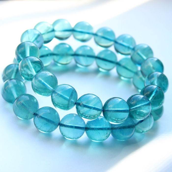 3aaa级纯天然蓝萤石手链 彩萤石手串通透冰絮少