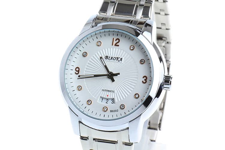 标卡品牌 男表 油压立体钻面钢带防水日历 自动机械表 男士手表