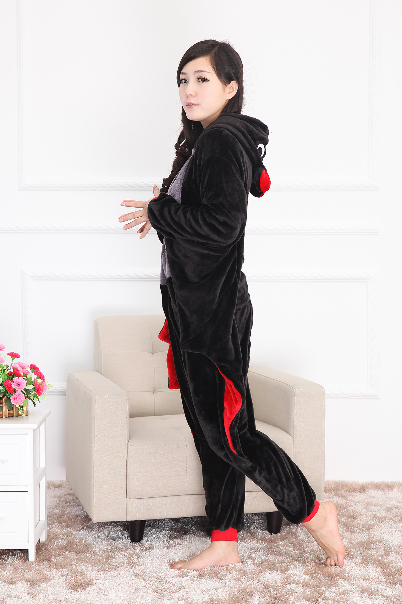 珊瑚绒法兰绒爱情公寓同款蝙蝠动物卡通连体睡衣男女家居服