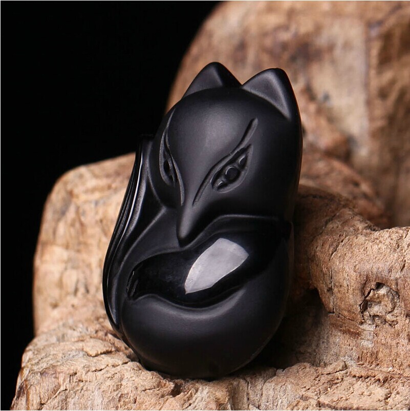 开光天然黑曜石狐狸吊坠项链 秘法黑狐吊坠 大号 招正桃花防小三