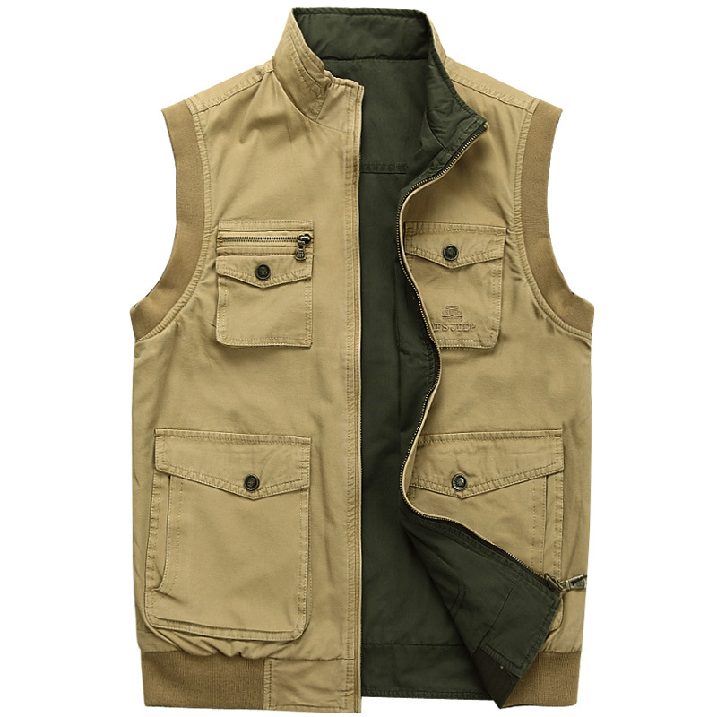 春装吉普双面穿棉背心男士坎肩马甲男春秋上装jeep摄影多口袋外套