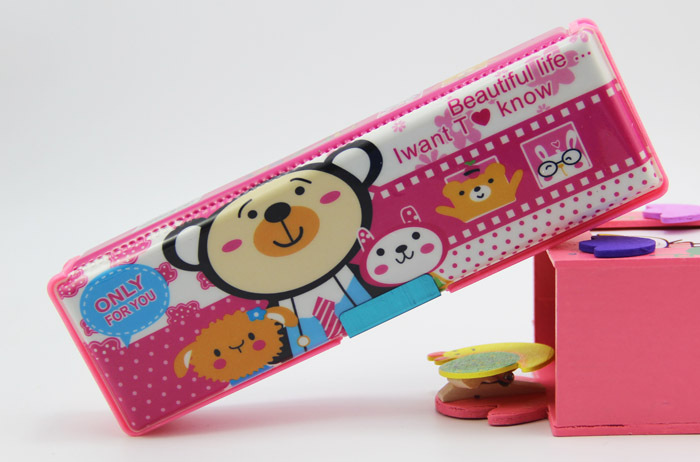 轻松熊 卡通塑料 双面开文具盒 小学生学习用品 文具批发 0995