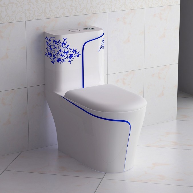 青花旗袍彩绘陶瓷马桶 中国风超漩式连体座便器 承接oem