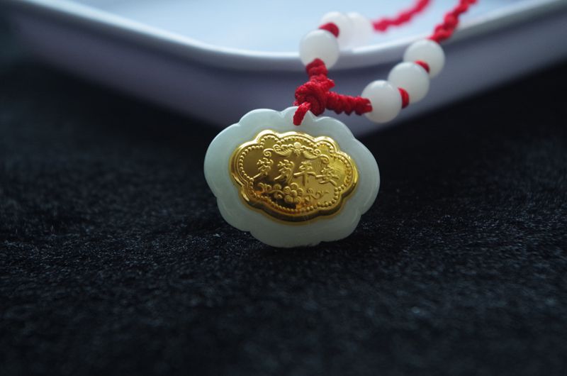 金镶玉 天然a货翡翠吊坠 宝宝锁 长命锁 岁岁平安 钰妃