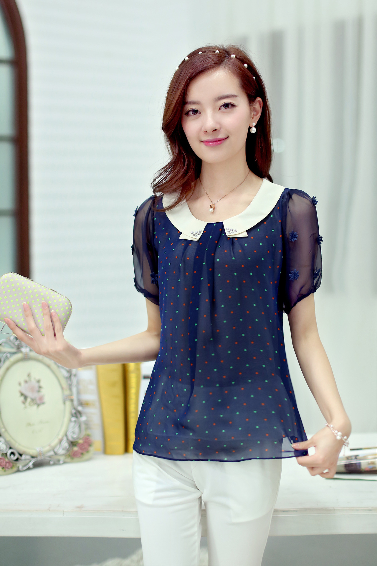 批发采购女式t恤-2014夏季新款韩版雪纺短袖t恤百搭休闲宽松时尚小衫