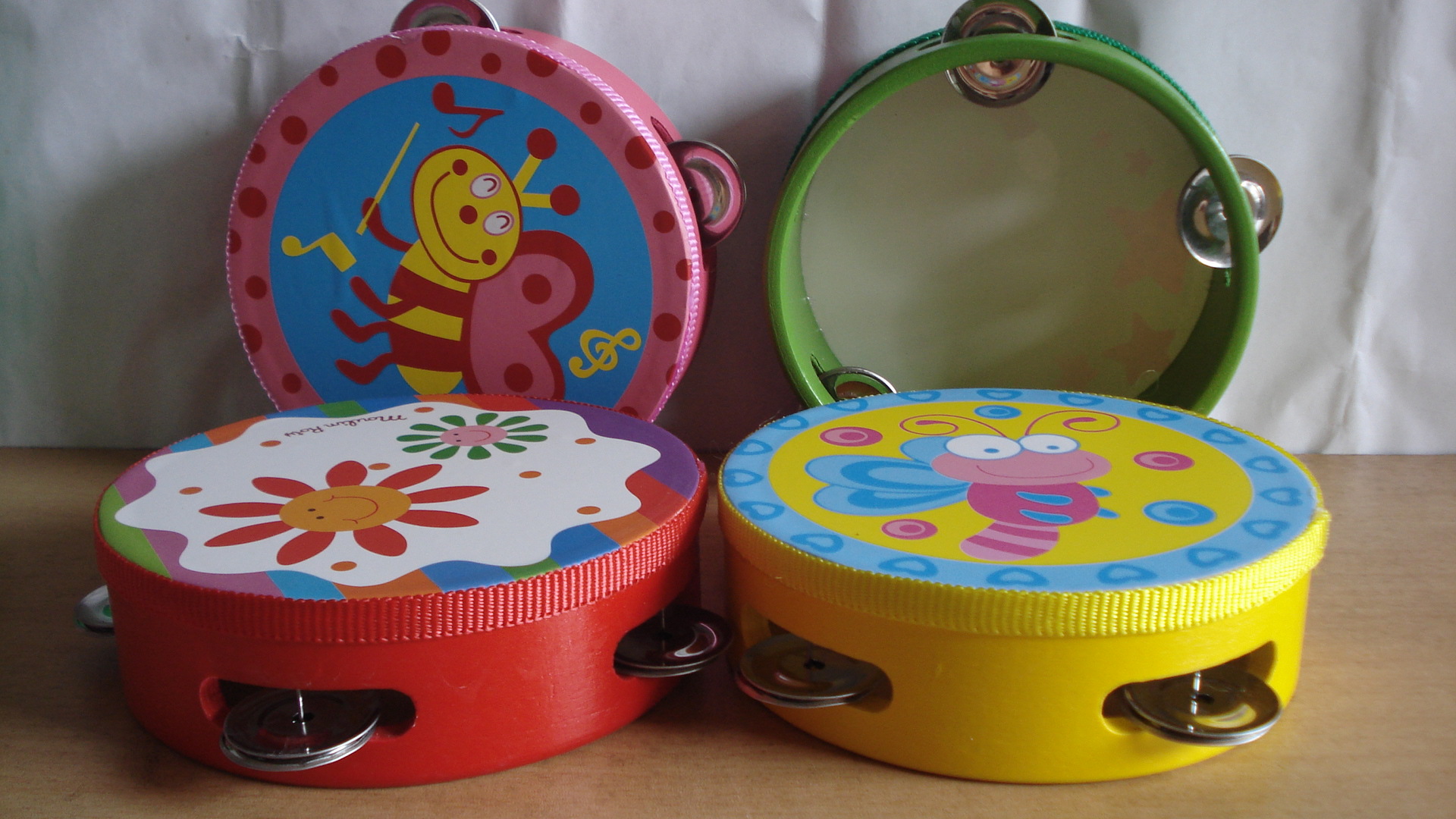 批发供应木制儿童玩具卡通手摇皮铃鼓玩乐器幼儿园教具花铃鼓特价