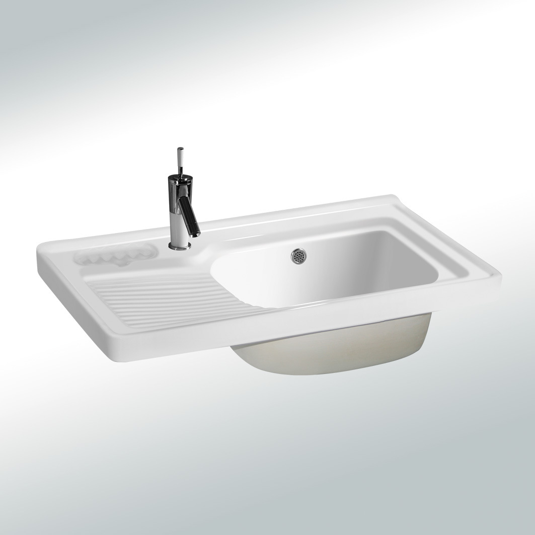 卫浴洁具-风度卫浴33403 中边盆 右盆 带搓板陶瓷盆 洗衣盆-卫浴洁具