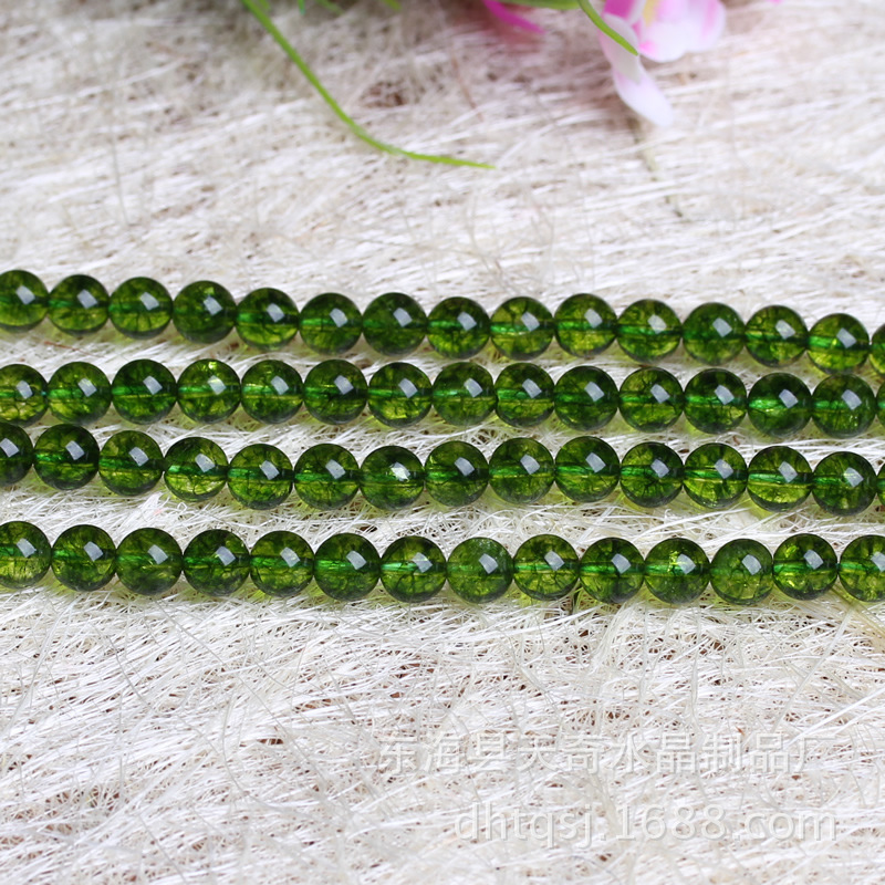 【产品介绍】天然水晶 橄榄绿爆发晶圆珠半成品 规格:6-10mm