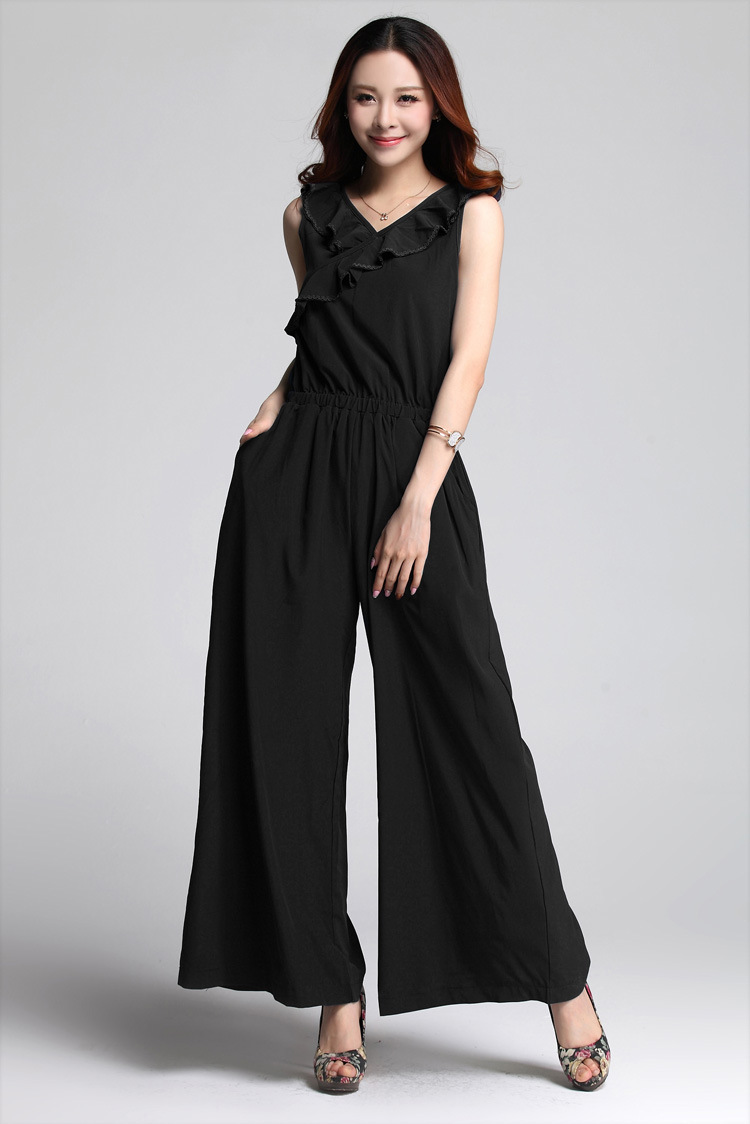 超大码女装200斤夏季新款连体裙裤胖mm韩版时尚无袖连衣阔腿裤长