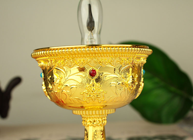 红韵佛教用品 长明灯 酥油灯铜鎏金 插电酥油灯 密宗高脚酥油灯