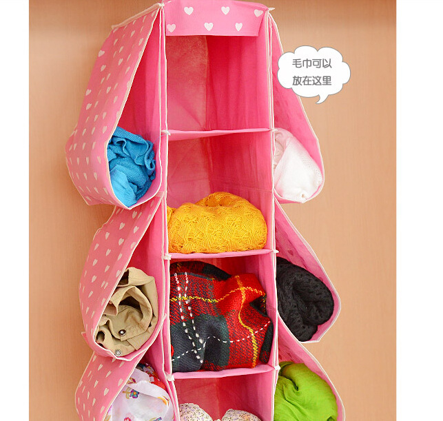 广东东莞东莞厂家定制清新粉嫩波点无纺布4层6侧袋收纳挂袋橱柜整理