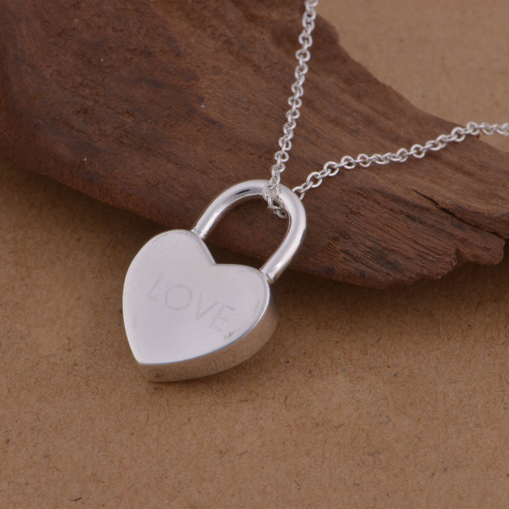 镀925纯银项链 韩版流行 love 心锁项链 外贸饰品批发 现货