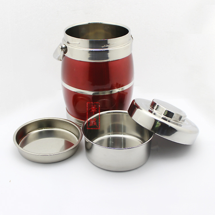 华诚不锈钢供应不锈钢提锅真空保温鼓型炫彩双层保温提锅可印logo