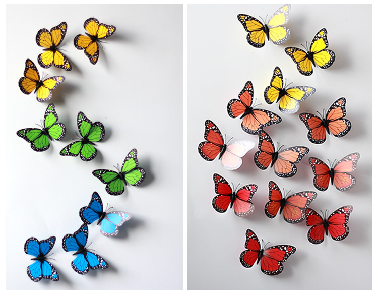 浪漫五彩立体蝴蝶大号9只套装 家居墙贴冰箱贴窗帘贴婚庆