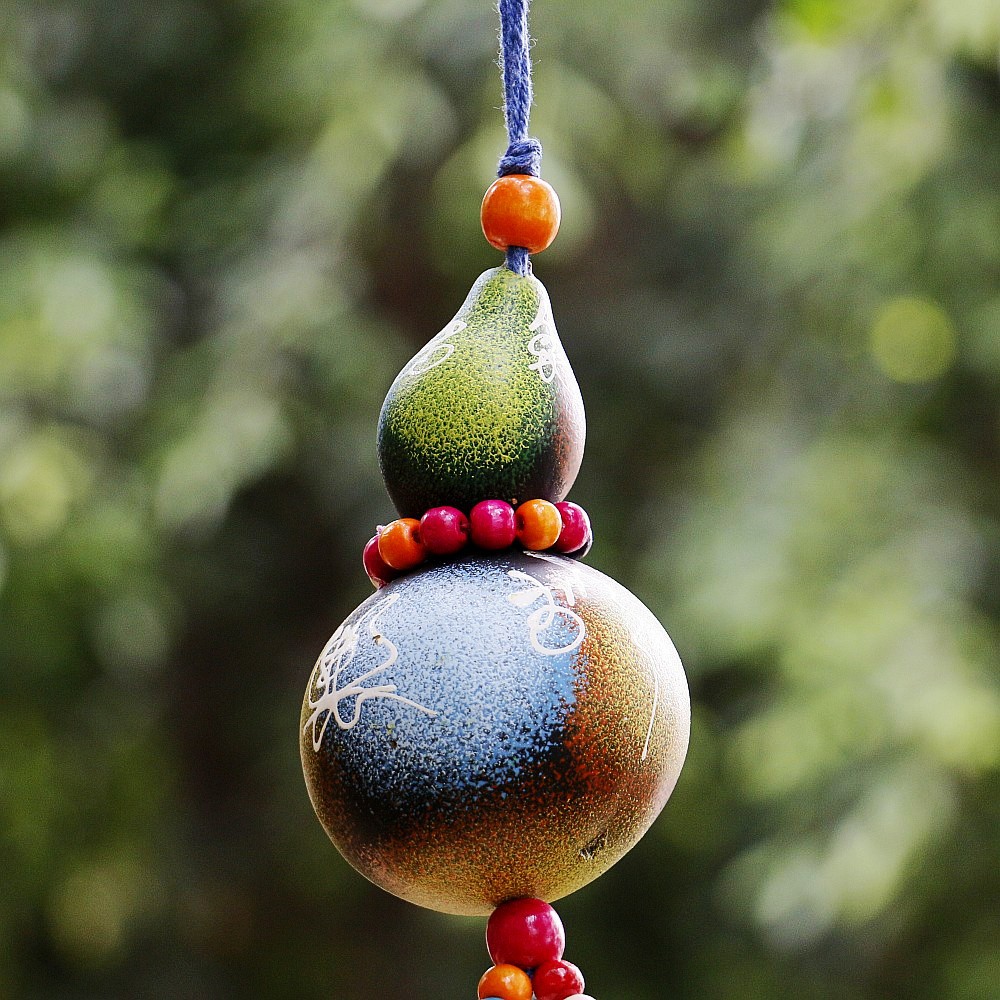 民族风情家居用品云南彩绘东巴文葫芦草箩16铃铜铃风铃挂件