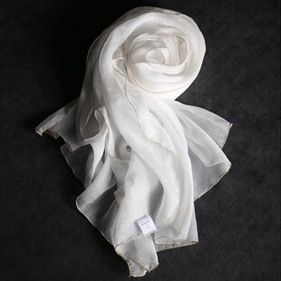 三八节包邮新款 韩版秋春季女真丝围巾 桑蚕丝超长款纯白色丝巾