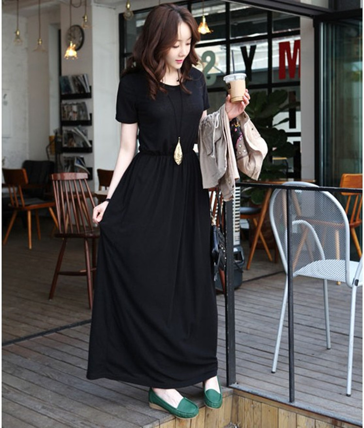 热卖夏装新款休闲沙滩裙 显瘦修身莫代尔棉长裙501206