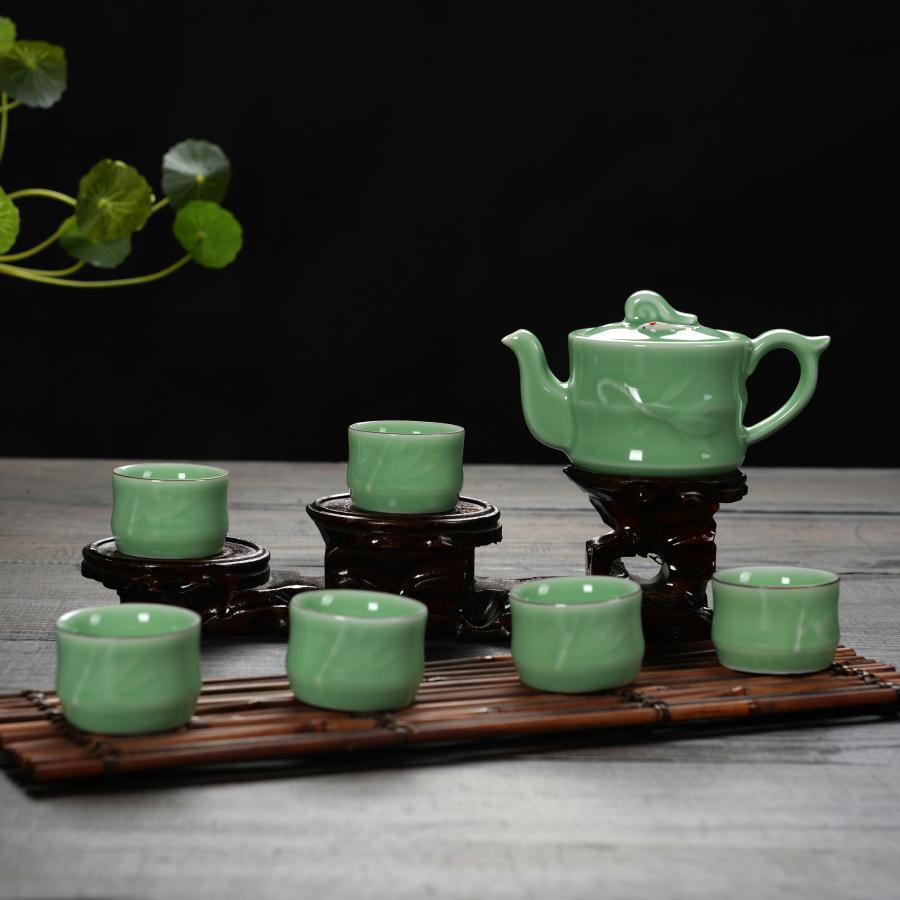 厂家批发龙泉青瓷茶具套装彩鲤杯子汝窑青花瓷哥窑家用公送礼佳品