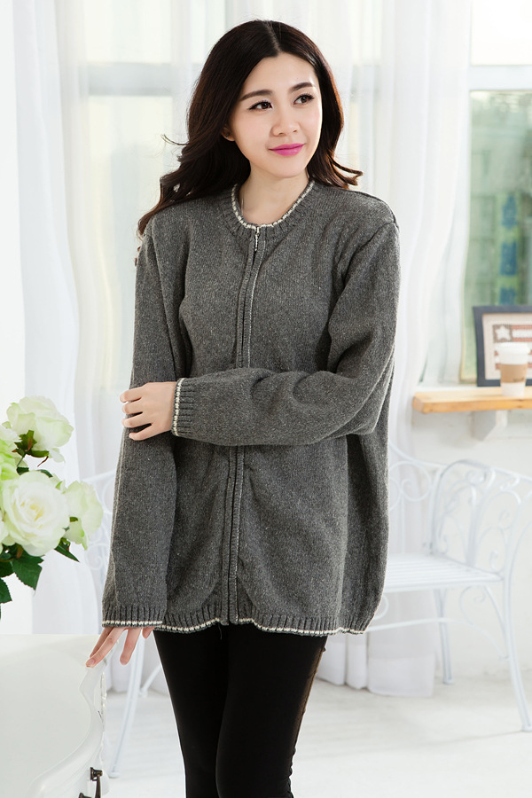 外单秋冬装 11056外套拉链宽松大码圆领厚毛衣针织衫 清仓女装