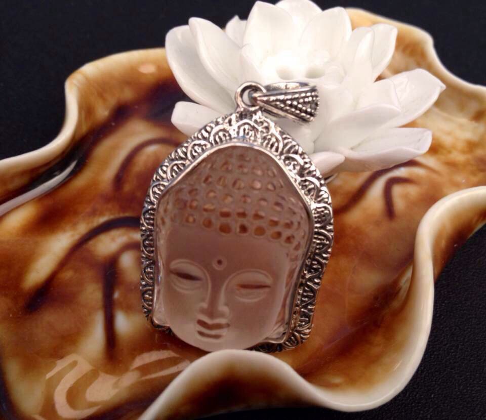 s925纯银泰银包边白水晶佛头吊坠批发 观音弥勒佛公