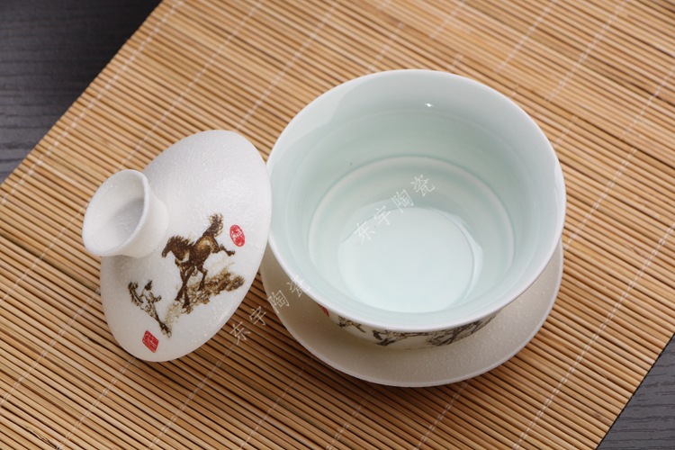 玉雪玲珑 7头盖碗高档雪花釉茶具 新品功夫茶具 陶瓷茶具套装批发