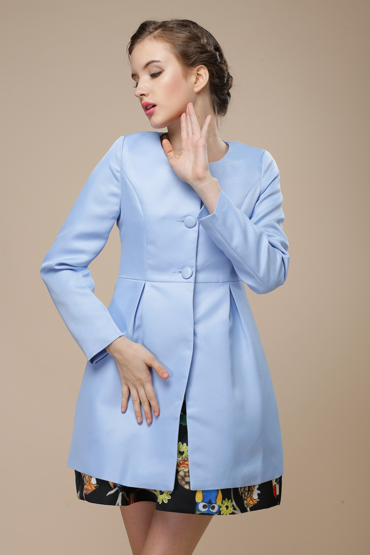 欧洲站女装秋冬季新品单排扣长款风衣 服装厂家 女装代理网上开店图片