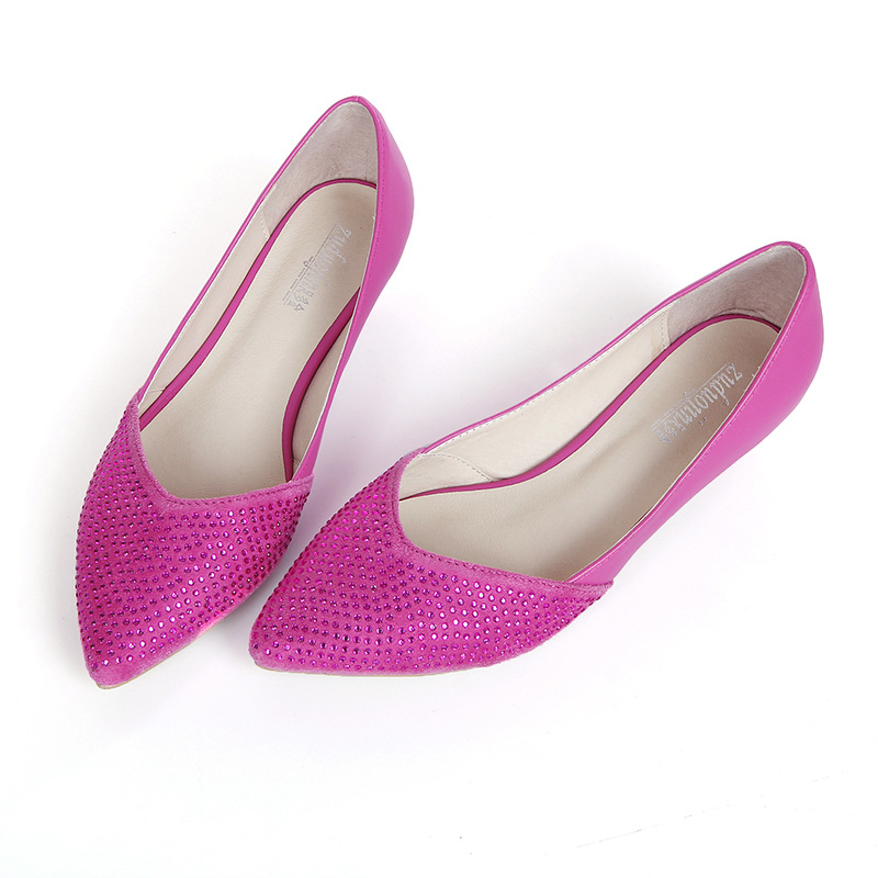 精品女鞋 欧美时尚新款低跟尖头水钻复古风单鞋批发一件代发