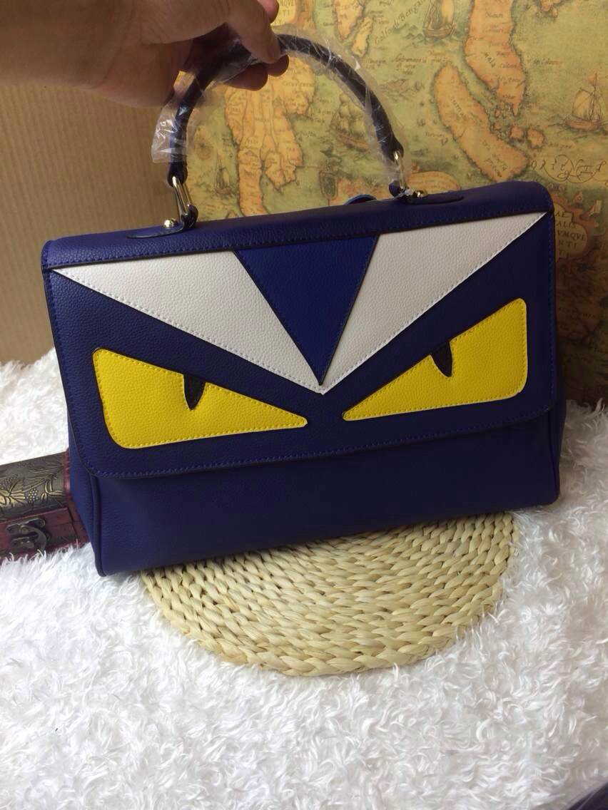 欧美时尚款 真皮女包芬小怪兽拼色大号牛皮手提单肩斜跨包