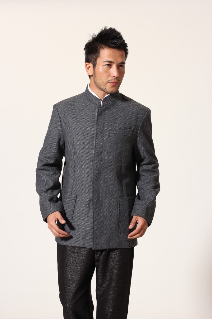 批发米尼也男立领唐装长袖 男式暗门襟中华立领唐装外套