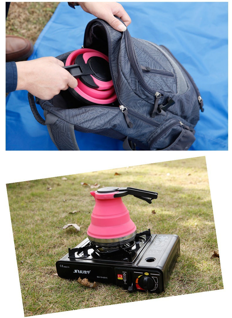 批发实用硅胶户外旅游爬山野炊露营便携可折叠开水壶家用电热水壶